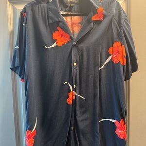 Banana Republic Dark Blue Shirt with Red Floral Design
